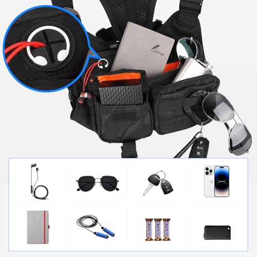 DEYACE Chest Bag For Men, Tactical Inspired Sports Utility Chest Pack, EDC Pouch Bag With Built-In Phone Holder for Workouts, Running, Cycling, Black - Image 2