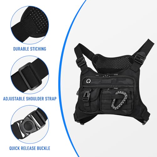 DEYACE Chest Bag For Men, Tactical Inspired Sports Utility Chest Pack, EDC Pouch Bag With Built-In Phone Holder for Workouts, Running, Cycling, Black - Image 3