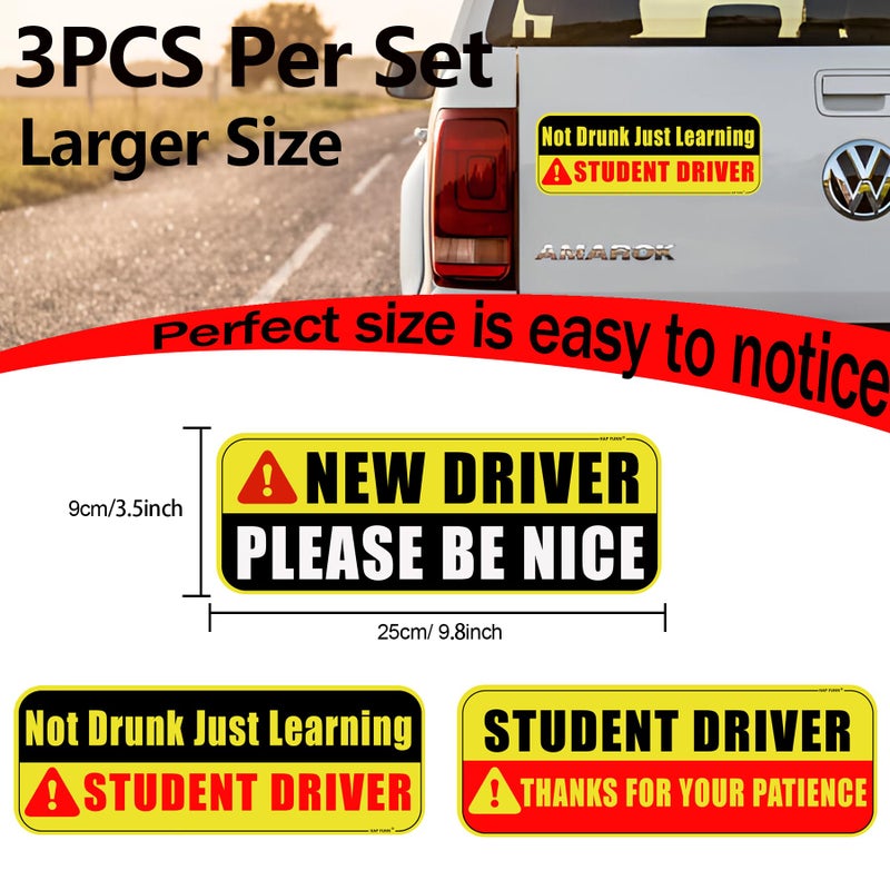 HAP FUNN Large Student Driver Magnet for Car, 3 PCS New Driver Magnet Sticker Sign for Car, Reflective Magnetic Warning Bumper Sticker for Students Novices, Removable Safety Rookie Attention Sign - Image 3