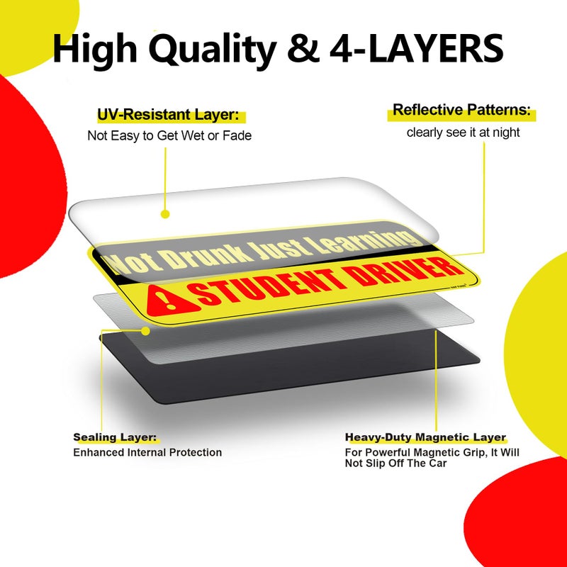 HAP FUNN Large Student Driver Magnet for Car, 3 PCS New Driver Magnet Sticker Sign for Car, Reflective Magnetic Warning Bumper Sticker for Students Novices, Removable Safety Rookie Attention Sign - Image 2