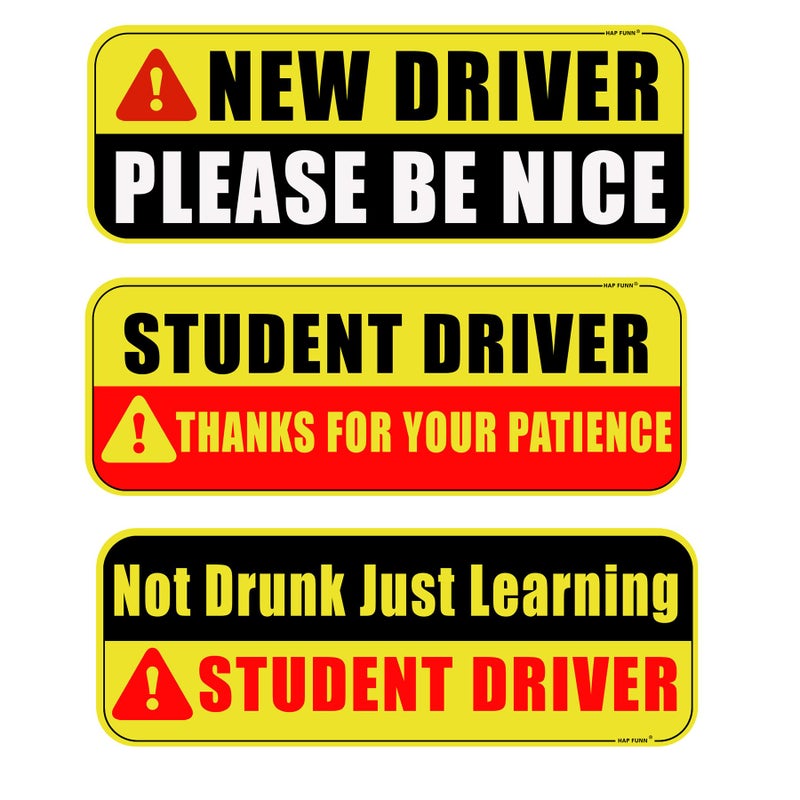 HAP FUNN Large Student Driver Magnet for Car, 3 PCS New Driver Magnet Sticker Sign for Car, Reflective Magnetic Warning Bumper Sticker for Students Novices, Removable Safety Rookie Attention Sign - Image 1