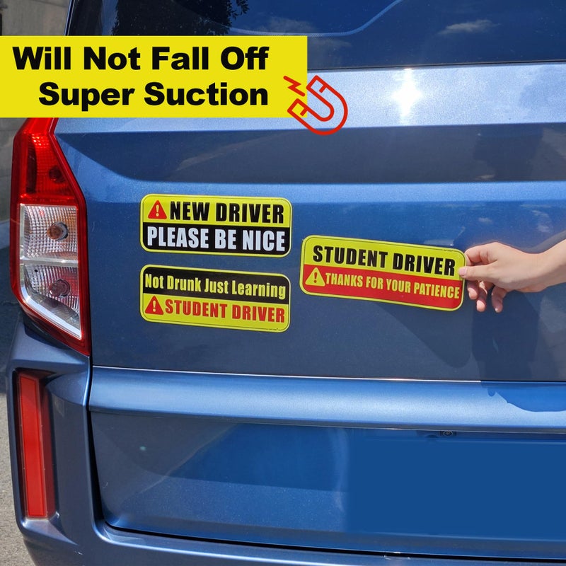 HAP FUNN Large Student Driver Magnet for Car, 3 PCS New Driver Magnet Sticker Sign for Car, Reflective Magnetic Warning Bumper Sticker for Students Novices, Removable Safety Rookie Attention Sign - Image 5