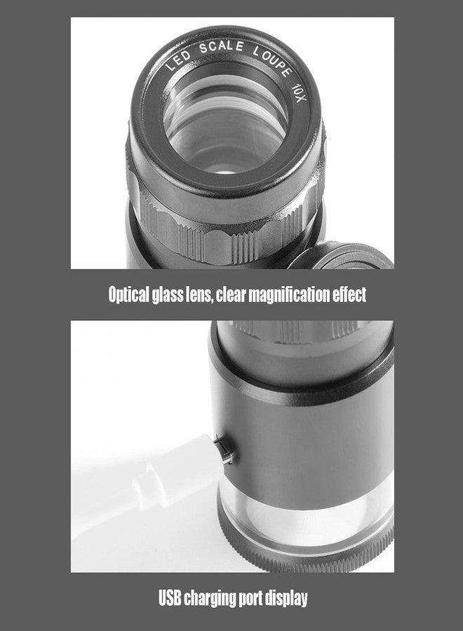 Ymiko 6 LED Measuring Magnifier,10X Loupe Measuring Magnifier Illuminated Jewelers Magnifying Glass USB Charging Magnifier for Jewelry Currency Stamps Textile Sewing Circuit - Image 3