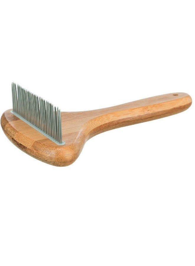 تريكسي أداة فك تشابك الشعر القصير للحيوانات الأليفة، العناية بالطبقة الأساسية، مقبض معدني من الخيزران، فك تشابك الشعر القصير للكلاب من سلالات مختلفة، أسنان معدنية ناعمة من فراء القطط بطول 2.5 سم، 10 × 17 سم، خيزران/معدن - Image 1