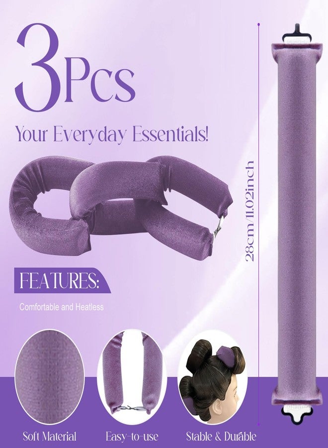 TecoKart® 3 Pcs Purple Heatless Hair Curler for Women - Gentle Curling Rollers, Soft Headband for Natural Waves, Ideal Tool for Heat-Free Hair Styling - Image 2