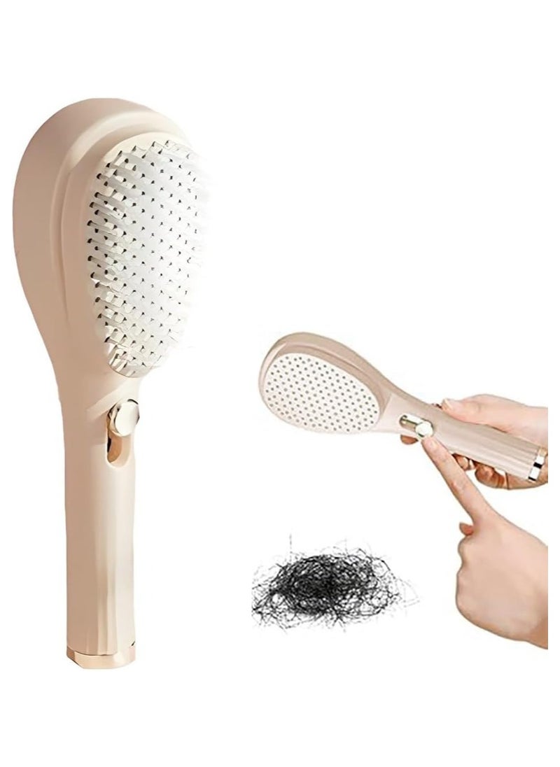 ADAK ADAK Telescopic Self Cleaning hair Brush, One-Click Cleaning hair Comb and Brush, Massage Comb, Scalp Cleansing, Combs for Women and Men, Portable Telescopic Massage Comb (Beige)  - Image 1