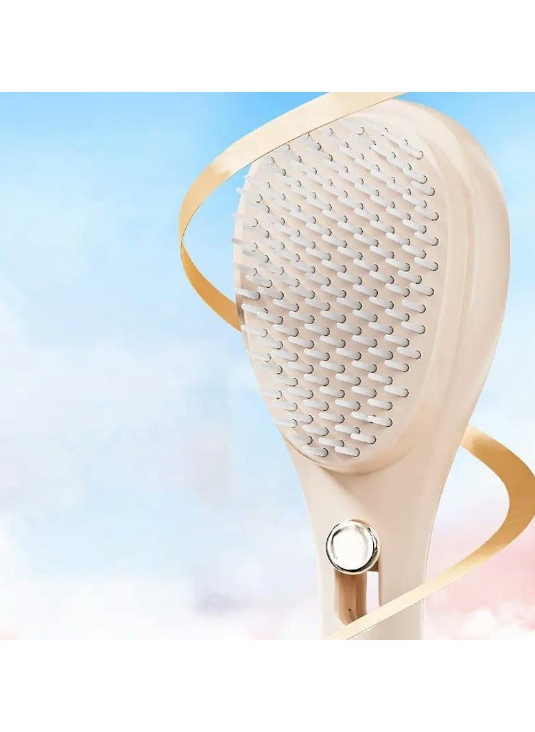 ADAK ADAK Telescopic Self Cleaning hair Brush, One-Click Cleaning hair Comb and Brush, Massage Comb, Scalp Cleansing, Combs for Women and Men, Portable Telescopic Massage Comb (Beige)  - Image 2