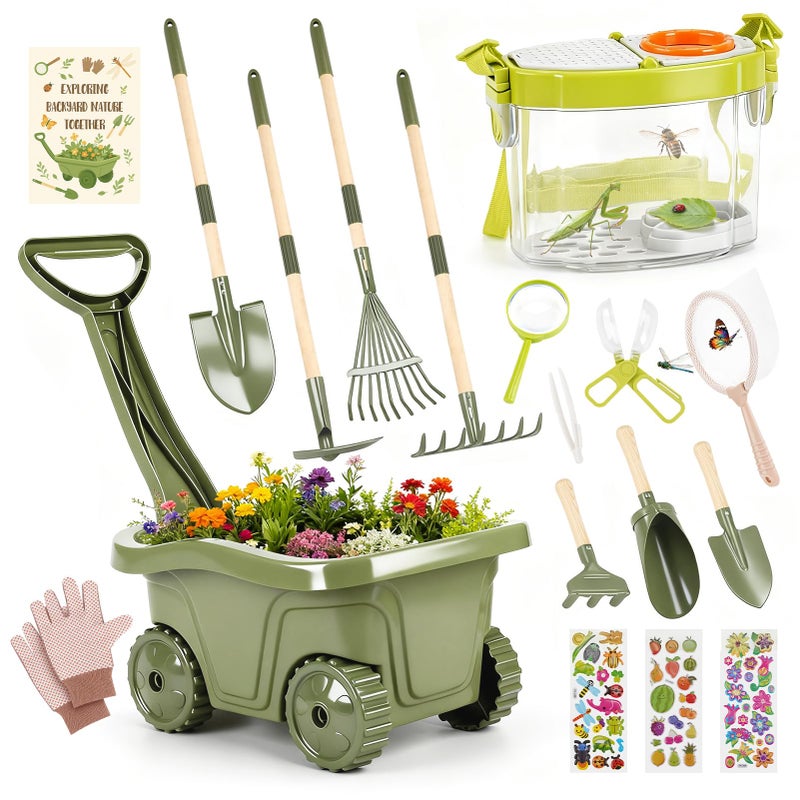 Dreamon Kids Gardening Tools & Bug Catcher Kit  2-In-1 Outdoor Toys With Wheelbarrow And Bug House  Stem Educational Toys For 3 Year Old  Birthday Gifts Outdoor Gifts For Kids 3-5 - Image 1
