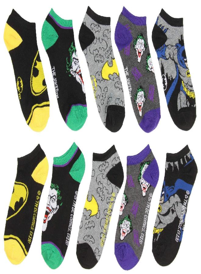 Bioworld DC Comics Batman And Joker Designs 5 Pack Men And Women Ankle Socks - Image 1