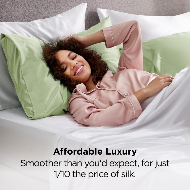 Bedsure Satin Pillowcase 2 Pack Similar to Silk Pillow Cases Standard Size, Pillow Case for Sleeping Women with Envelope Closure, Gifts for Women Men, Sage Green, 20x26 Inches, 2pcs - Image 5