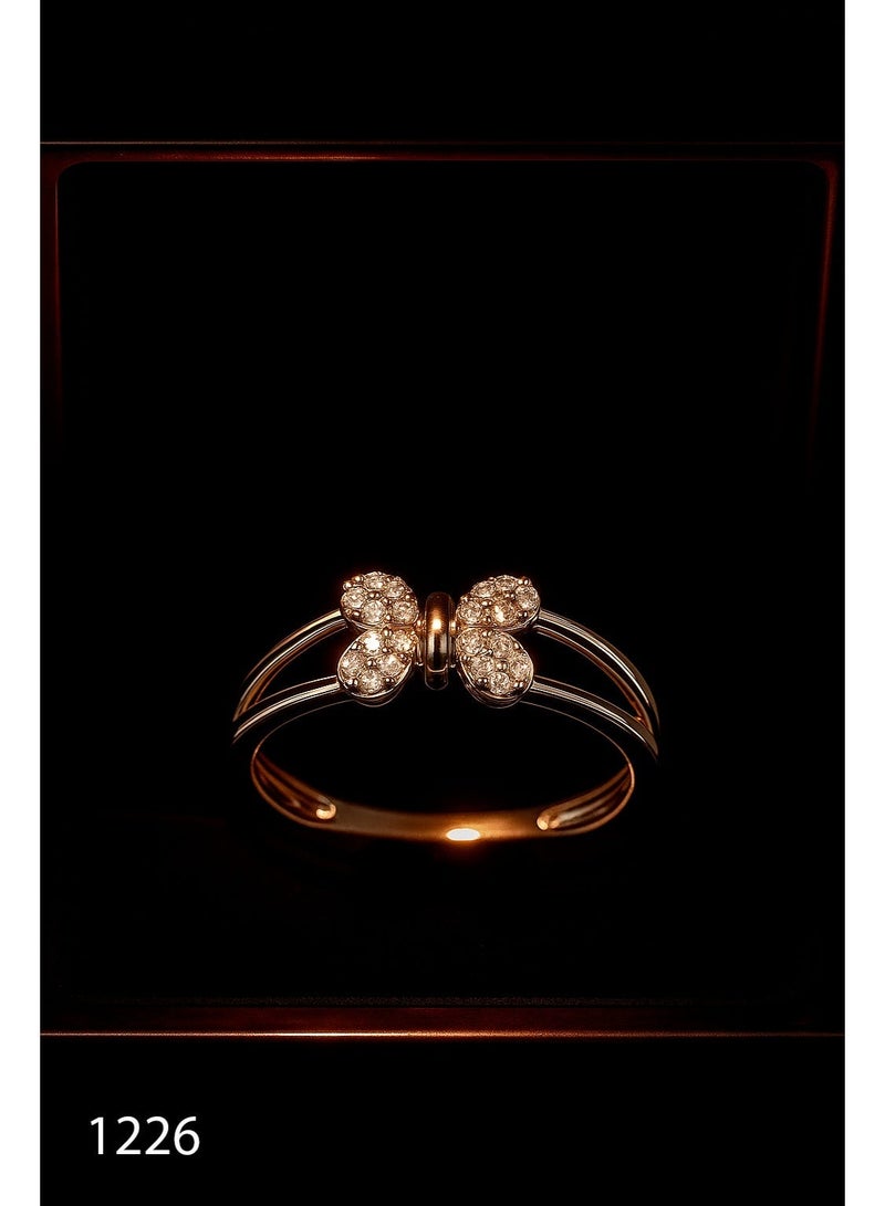 ثري دايموندز خاتم فراشة للسيدات مطلي بالذهب عيار 18 - تصميم مزدوج بلمسات من أحجار الزركون، مظهر أنيق وأنثوي، علبة هدايا فاخرة - Image 2