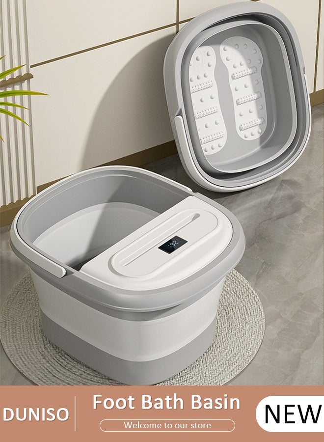DUNISO Collapsible Foot Soak Tub Foldable Foot Bath Tub with Temperature Control & Massage Roller Foot Washing Basin Portable Foot Bath Basin for Soaking Feet Storable Plastic Foot Soaking Tub for At Home Relax Foot Spa Treatment - Image 1
