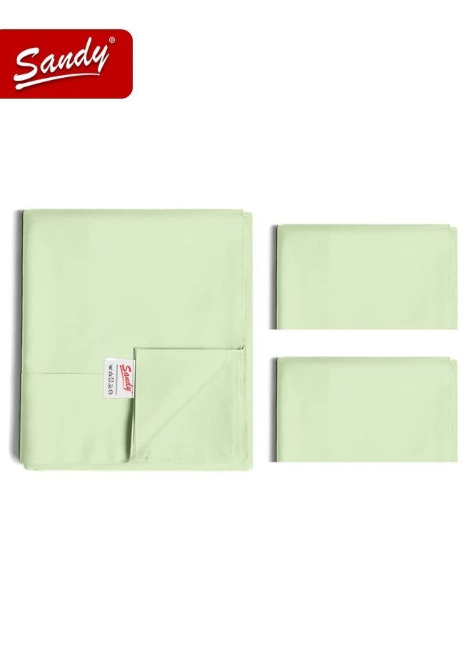 Sandy Sandy Premium Hotel Quality Flat Sheet and Pillow Cases, Bed Sheet 3 Pieces Set, Soft & Breathable and Cooling, King Size 274 x 259 cm, Green Tea  - Image 1