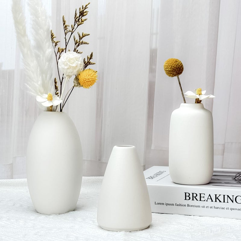 Xunsiga White Vases Set of 10, Small Ceramic Flower Vases Bulk Bud Vases for Wedding Table Centerpieces Decor Pampas Grass Modern Boho Home Party Decor DIY Gift - Image 3