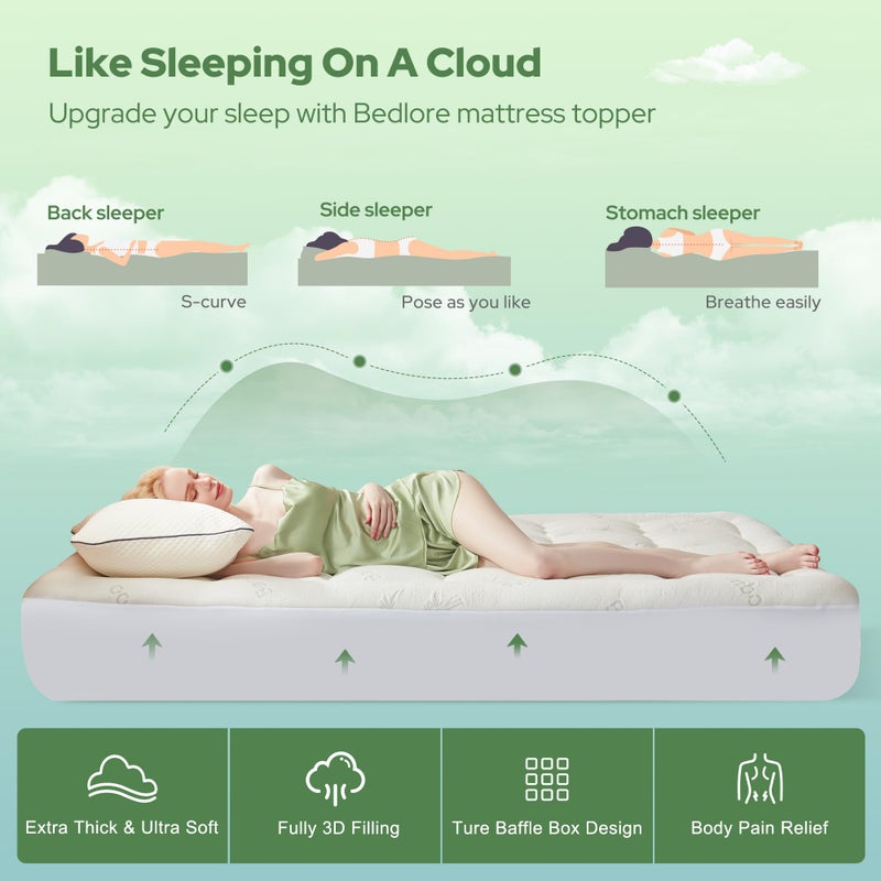 BEDLORE RV Queen Mattress Topper Viscose Derived from Bamboo,Pillow Top Mattress Pad with Stretchable Pockets for 6-18 inches Mattress, Soft Breathable Mattress Topper for Back Pain Relief - Image 5