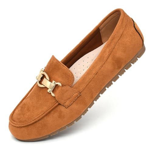 Cvistpieo Loafers for Women Business Casual Shoes Comfortable & Lightweight Penny Loafers Slip On Work Flats Suede Tan Size 5.5