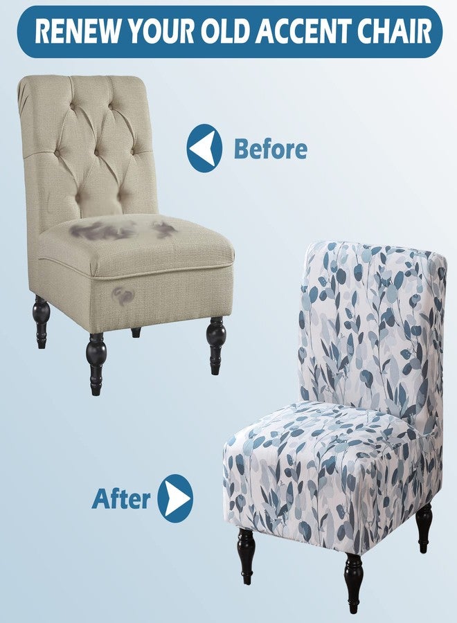 Jusmate Armless Accent Chair Cover Slipcover, Stretch Chair Slipper Super Fit Armless Chair Furniture Protector Cover Slipcover for Living Room Hotel (Blue/White) - Image 4