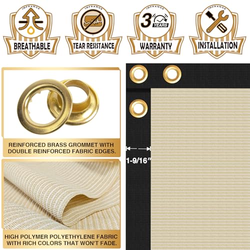 INFRANGE Privacy Fence Screen 5' x 12' Fencing Cover Heavy Duty Mesh Windscreen Cloth for Outdoor Garden Patio Backyard Chain Link Fence Beige - Image 5
