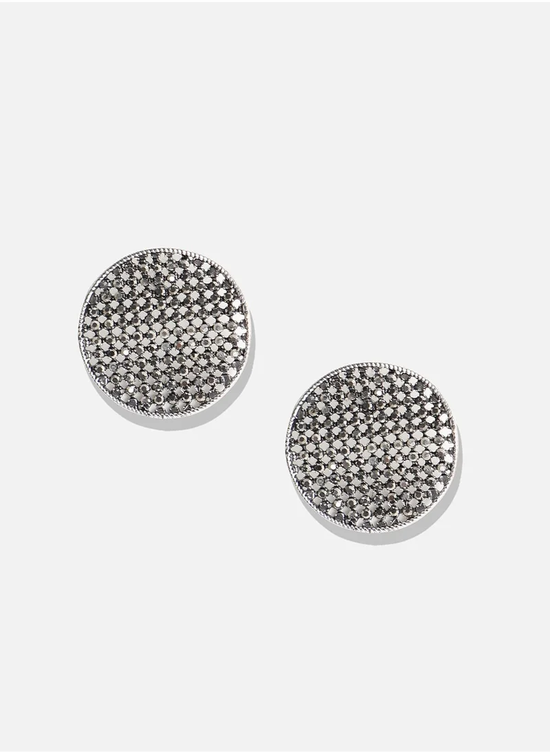 SOHI Cluster Circular Stud Earrings - Silver