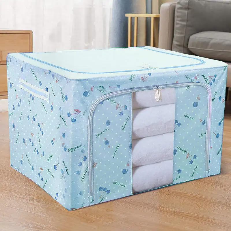 HAKKU Foldable 66L Cloth Storage Bags | Pack oF 1 | Organizer Container | Foldable Metal Frame Basket with Clear Window, Carry Handles & Sturdy Zipper for Closet (Skyy, 66 Ltr - Pack of 1) - Image 1