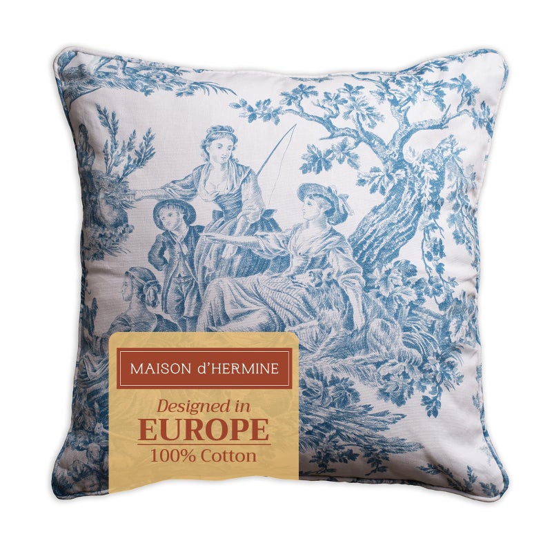 Maison d' Hermine Decorative Pillow Covers 18 x 18 Inch Square 100% Cotton Throw Pillow Covers with Invisible Zipper for Living Room Couch, Chair, Sofas, Bedroom, Home (The Miller - Denim) - Image 1