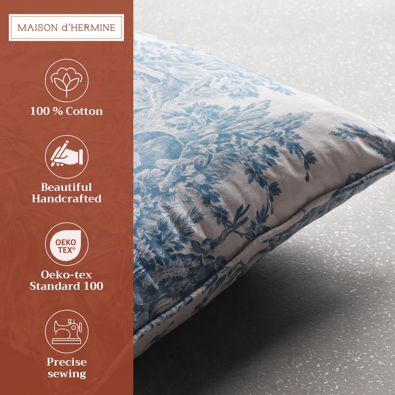 Maison d' Hermine Decorative Pillow Covers 18 x 18 Inch Square 100% Cotton Throw Pillow Covers with Invisible Zipper for Living Room Couch, Chair, Sofas, Bedroom, Home (The Miller - Denim) - Image 2