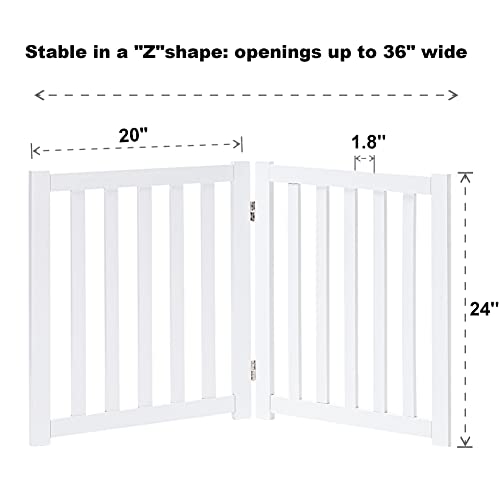 LZRS 2-Panel Wooden Free Standing Foldable Dog Gate Indoor – Solid Hardwood 24" High, Step-Over Safety Pet Gate for Doorways, Stairs & Small Spaces - Indoor Use, White - Image 3