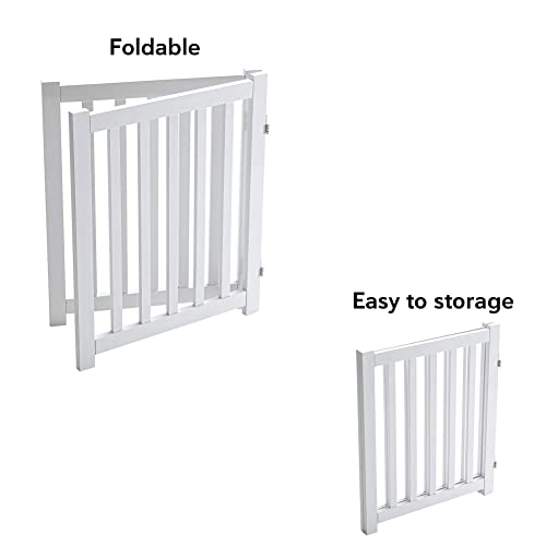 LZRS 2-Panel Wooden Free Standing Foldable Dog Gate Indoor – Solid Hardwood 24" High, Step-Over Safety Pet Gate for Doorways, Stairs & Small Spaces - Indoor Use, White - Image 4