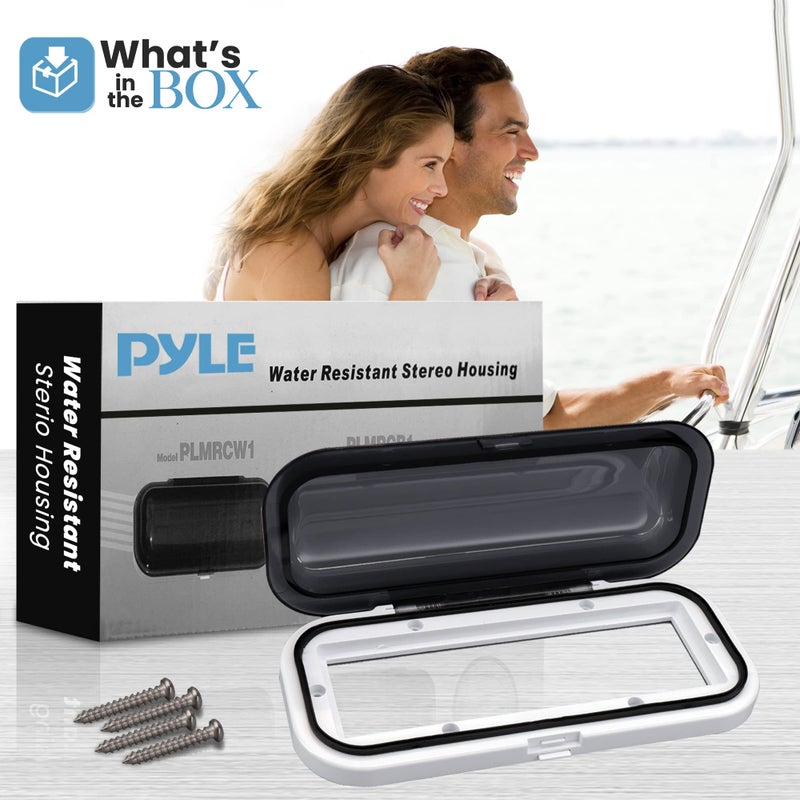 Pyle Water Resistant Marine Stereo Cover - Smoke Colored Heavy Duty Boat Radio Protector Shield with Flip-up Door & Spring Loaded Release - Mounting Gasket Included - PLMRCW1 - Image 2