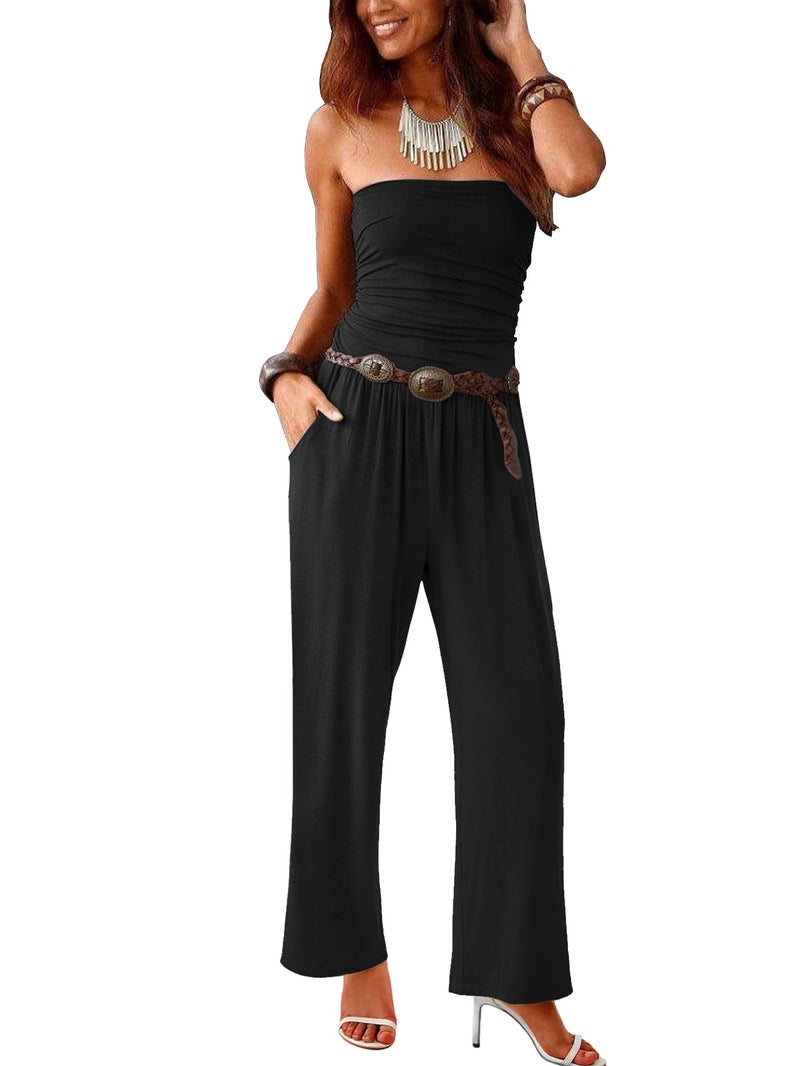 AUXDIO Soft Women Jumpsuits Stretchable Sexy Solid Jumpsuit for Summer Cocktail with Two Side Pockets Black M - Image 3