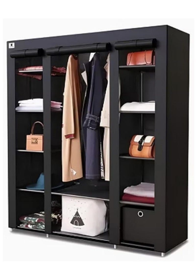 منظم خزانة ملابس قماشي أسود، ١٣٠ × ١٧٥ × ٤٥ سم - Image 2