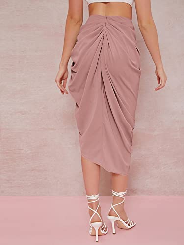 WDIRARA Women's Ruched Hign Split Midi Skirts Side Slit High Waist Wrap Skirt Pink X-Large - Image 2