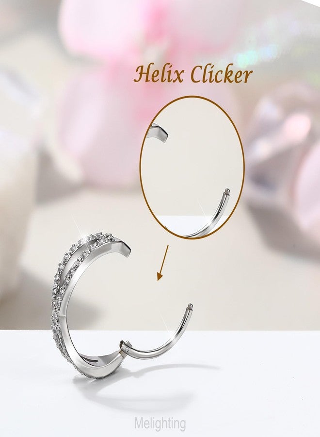 Melighting 20G Double Nose Ring 316L Surgical Steel Nose Hoop Transparent CZ Helix Clicker Earring Tragus Conch Jewellery for Women 8 mm Hinged Segment - Image 4