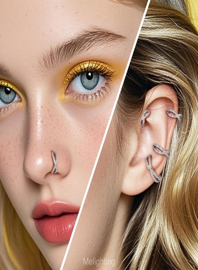 Melighting 20G Double Nose Ring 316L Surgical Steel Nose Hoop Transparent CZ Helix Clicker Earring Tragus Conch Jewellery for Women 8 mm Hinged Segment - Image 2