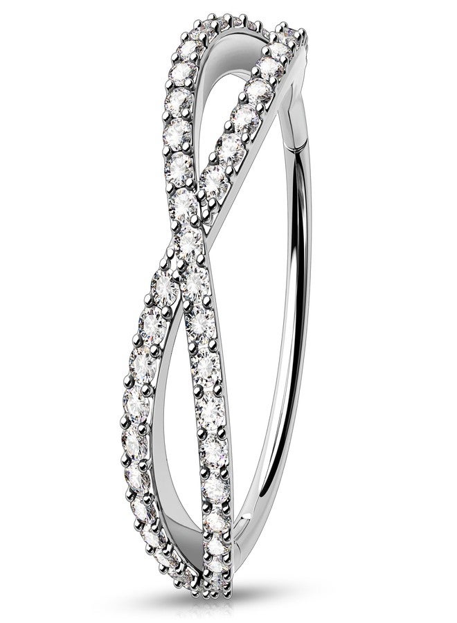 Melighting 20G Double Nose Ring 316L Surgical Steel Nose Hoop Transparent CZ Helix Clicker Earring Tragus Conch Jewellery for Women 8 mm Hinged Segment - Image 1