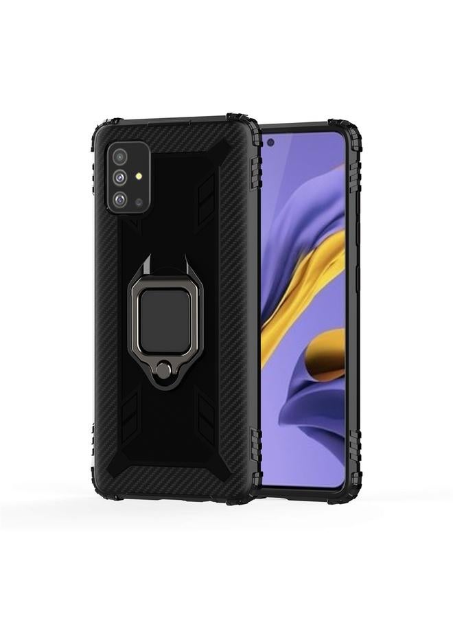 زبون جراب لهاتف Galaxy A51 مصنوع من ألياف الكربون مع حامل حلقي دوار 360 درجة - Image 1