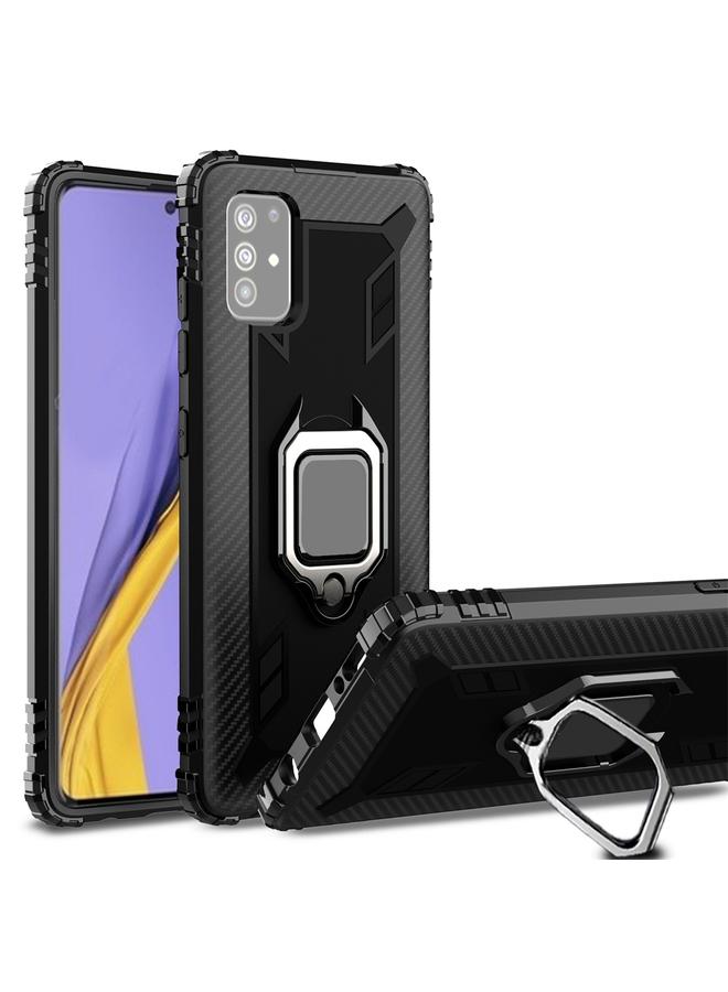 زبون جراب لهاتف Galaxy A51 مصنوع من ألياف الكربون مع حامل حلقي دوار 360 درجة - Image 2