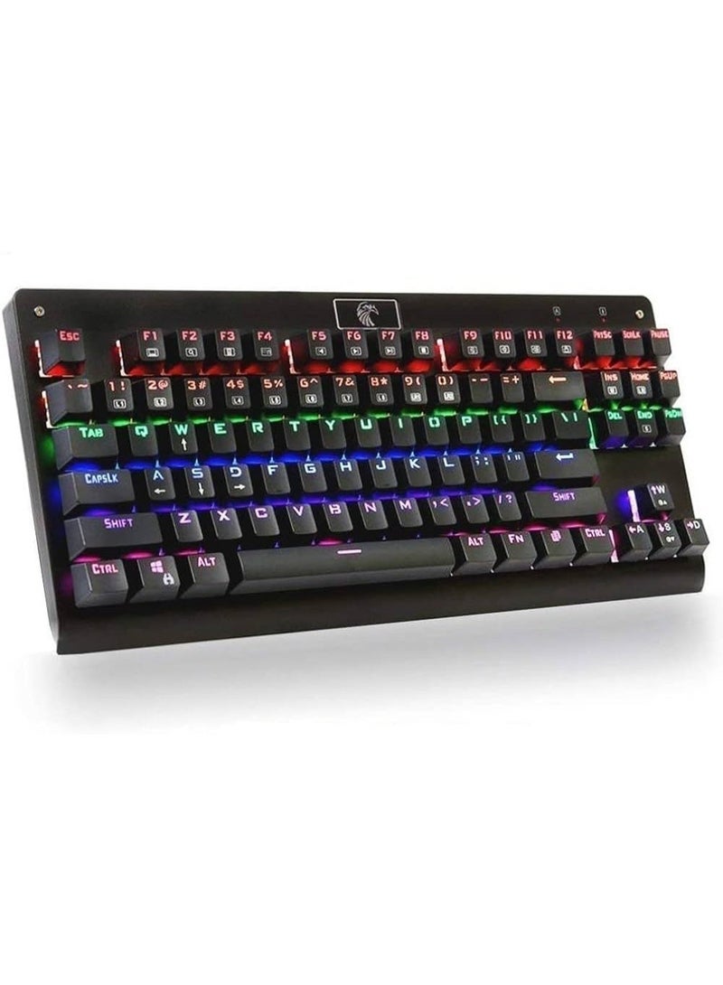 RGB Mechanical Gaming Keyboard with Rainbow Backlight, Tenkeyless Wired Design, Hot-Swappable DIY Switches, Aluminum Alloy Panel, Double-Shot Keycaps, Spill-Resistant for Gaming and Typing WITH BLUE SWITCHERS - Image 1