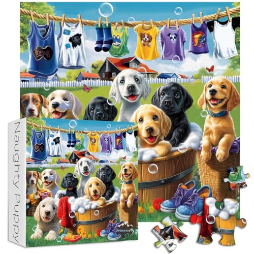 PICKFORU Dog Puzzles for Adults 1000 Pieces Funny Animals Jigsaw Puzzles Golden Retriever Difficult Puppy Puzzle as Wall Decor - Image 1