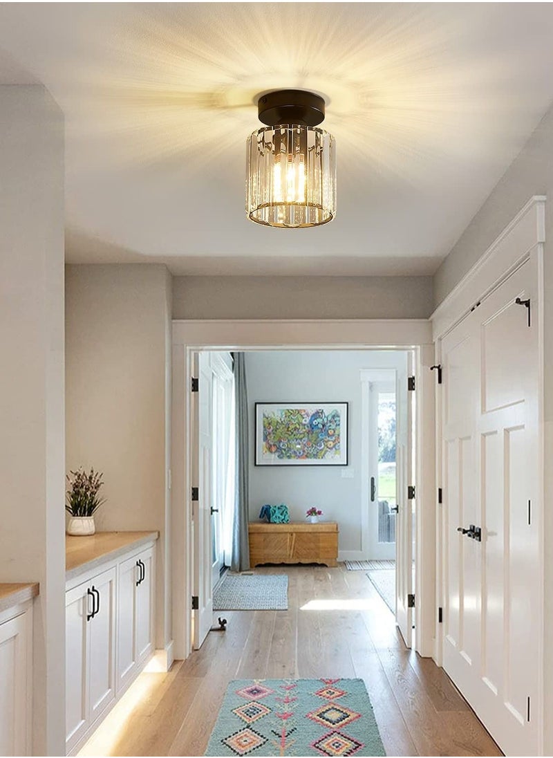 XiuWoo - Crystal Light Fixtures, Small Modern Chandeliers Ceiling Lamps, Semi Flush Mount Crystal Ceiling Light Fixture for Bedroom, Entryway, Bathroom, Hallway, Kitchen (E27 Bulb Included) - Image 1