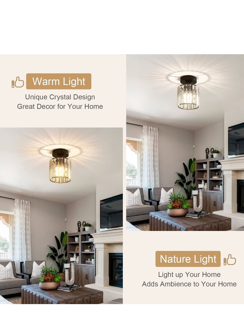 XiuWoo - Crystal Light Fixtures, Small Modern Chandeliers Ceiling Lamps, Semi Flush Mount Crystal Ceiling Light Fixture for Bedroom, Entryway, Bathroom, Hallway, Kitchen (E27 Bulb Included) - Image 1