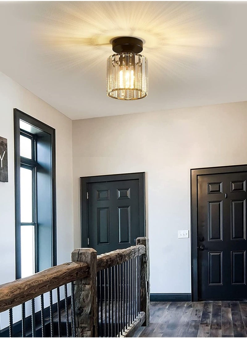 XiuWoo - Crystal Light Fixtures, Small Modern Chandeliers Ceiling Lamps, Semi Flush Mount Crystal Ceiling Light Fixture for Bedroom, Entryway, Bathroom, Hallway, Kitchen (E27 Bulb Included) - Image 1
