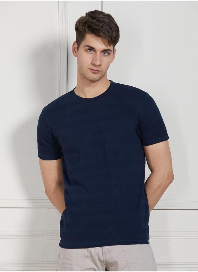 Dennis Lingo Regular Fit Dark Blue Cotton T-Shirt Crew Neck  - Image 3