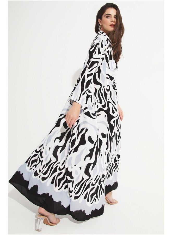 JUNE - June Women 100% Viscose Patterned Maxi Dress Black - Grey - Image 1