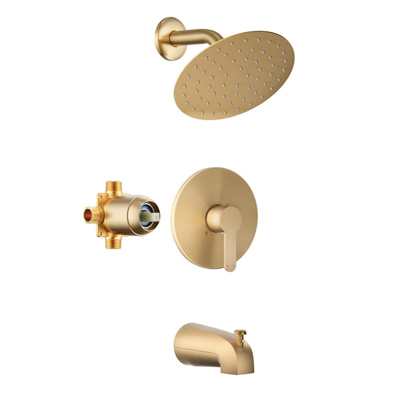 HoliSpa Tub Shower Faucet, Brushed Gold Shower Faucet Set with 8-Inch All-Metal Rainfall Showerhead and Bathtub Spout, Single-Handle Tub Shower-Trim Kit Included Valve, Brushed Gold - Image 1