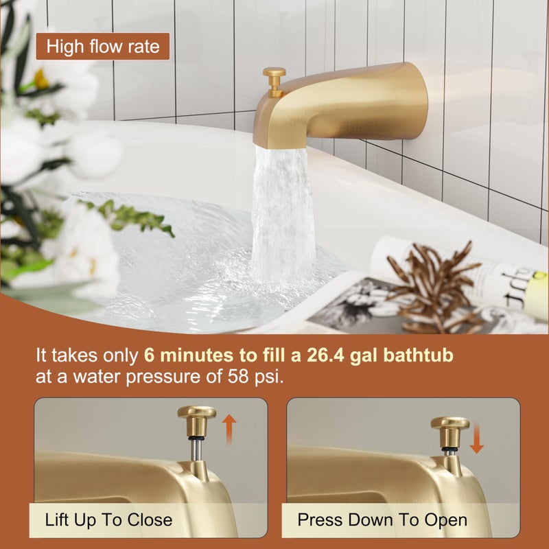 HoliSpa Tub Shower Faucet, Brushed Gold Shower Faucet Set with 8-Inch All-Metal Rainfall Showerhead and Bathtub Spout, Single-Handle Tub Shower-Trim Kit Included Valve, Brushed Gold - Image 5