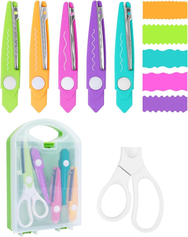 UCEC Decorative Paper Scissors Set, 5 Pairs Zig Zag Edges With Portable Organizing Container, Great for DIY Wavy Cutting, Crafts, Scrapbooking, Paper Quilling and Kid's Designs - Image 1