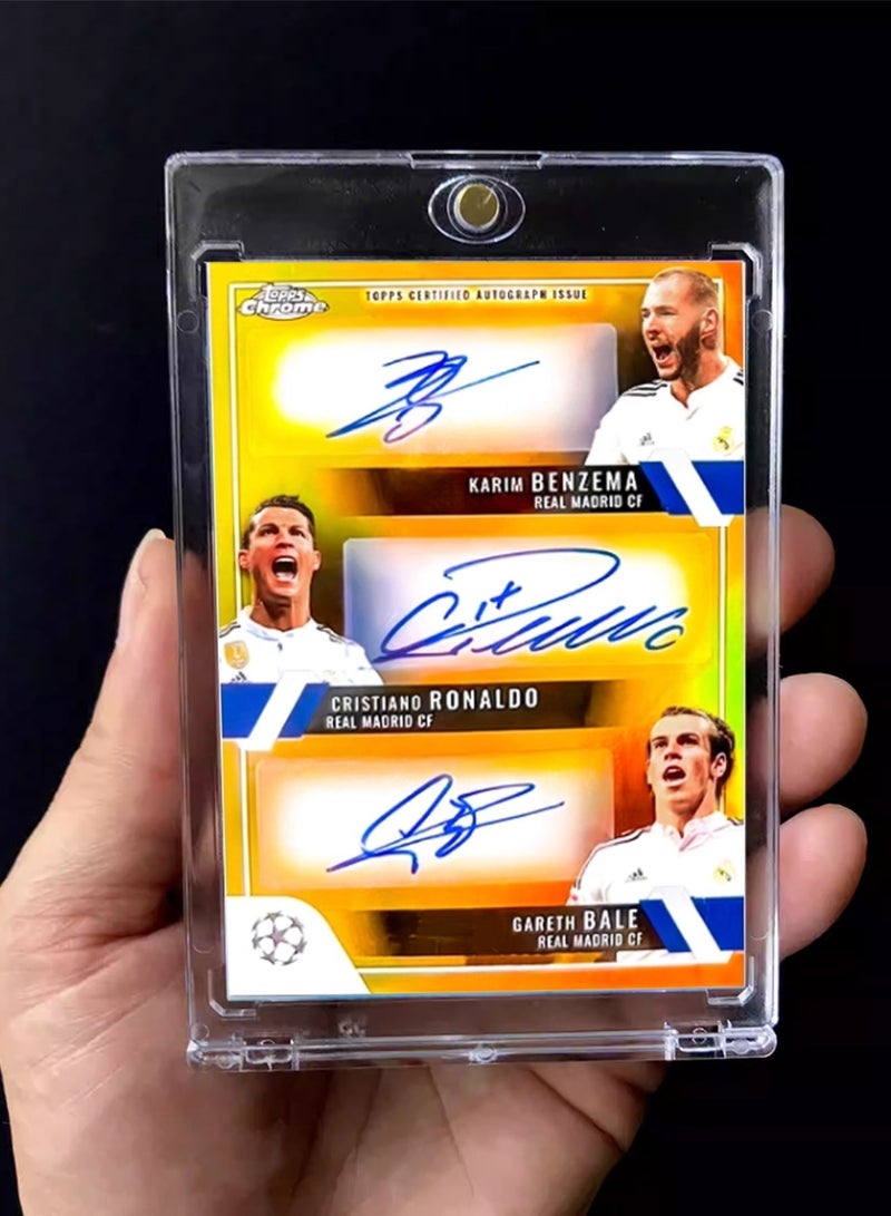 توبس بطاقة كرة قدم بتوقيع كريستيانو رونالدو وكريم بنزيما وغاريث بيل، بطاقة تداول موقعة ثلاثية، إصدار ريفراكتور للمجمعين، تذكارات وبطاقات رياضية لعشاق كرة القدم وهواة الجمع - Image 2