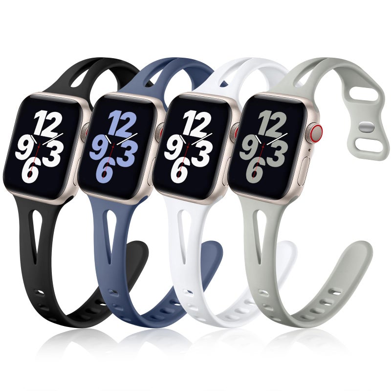 Getino Band Compatible with Apple Watch 40mm 38mm 41mm 42mm for Women Men, Soft Silicone Breathable Slim Sport Bands for iWatch Series 11 10 9 8 7 6 5 4 3 2 1 SE, Black/White/Pebble Gray/Blue Gray - Image 1