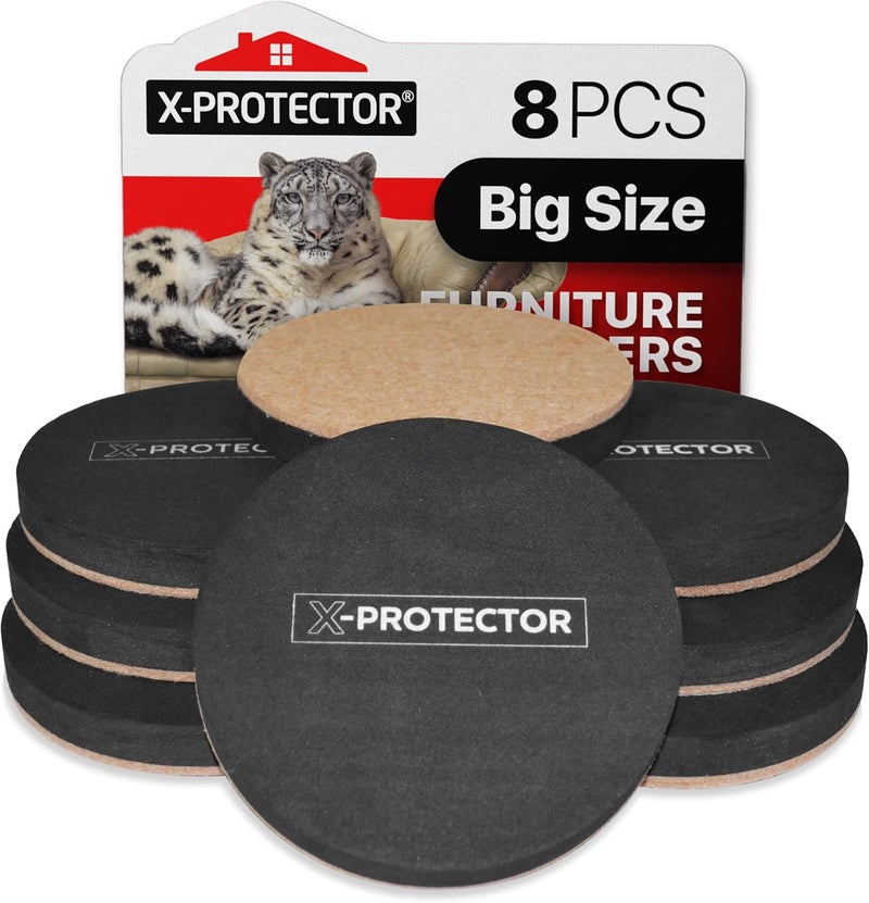 X-Protector Felt Furniture Sliders Hardwood Floors – 8 PCS 4 3/4 inch Furniture Sliders – Heavy Duty Felt Sliders Hard Surfaces – Move Your Furniture Easily & Safely! - Image 1